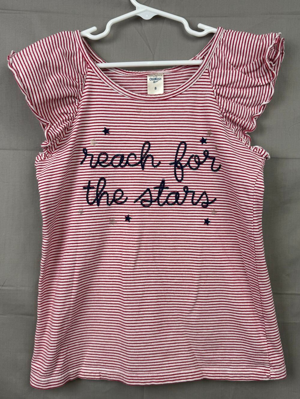 OshKosh B'gosh Girls Reach for the Stars Red Striped Shirt, Size 8